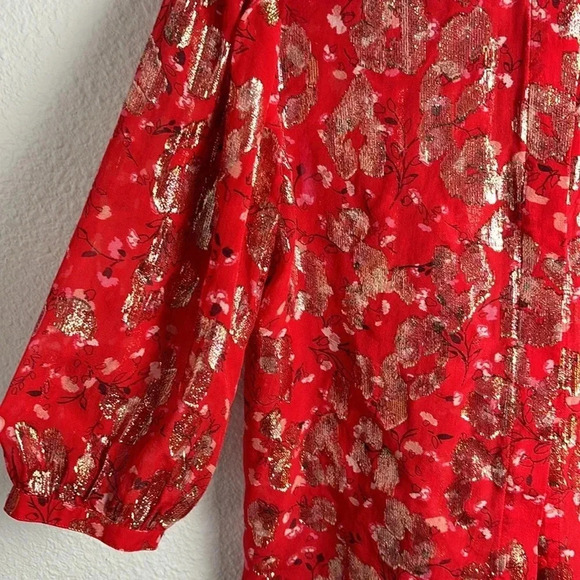 ba&sh Silk and Metallic Quarter Sleeve Button Up Blouse - Picture 6 of 13